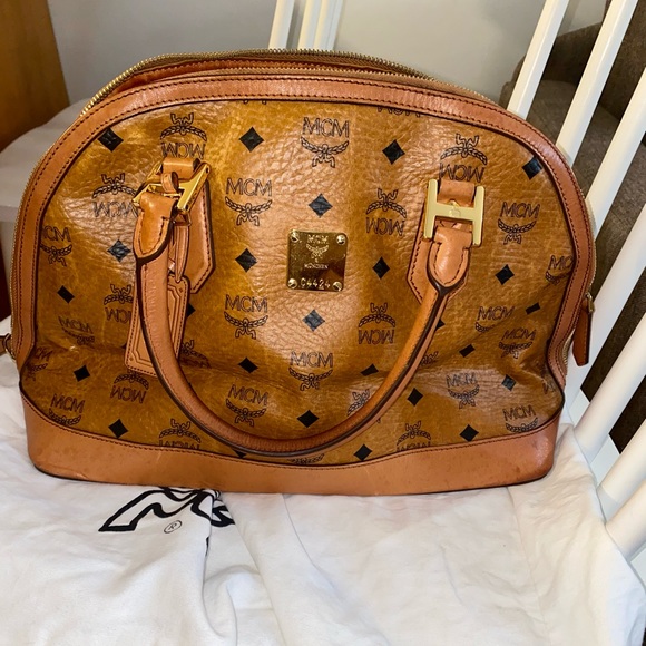 MCM Medium Heritage Canvas Bowling Bag in Cognac - Picture 16 of 16